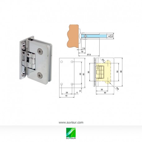 Bisagra simple pared Vidrio 90º 6-10mm regulable