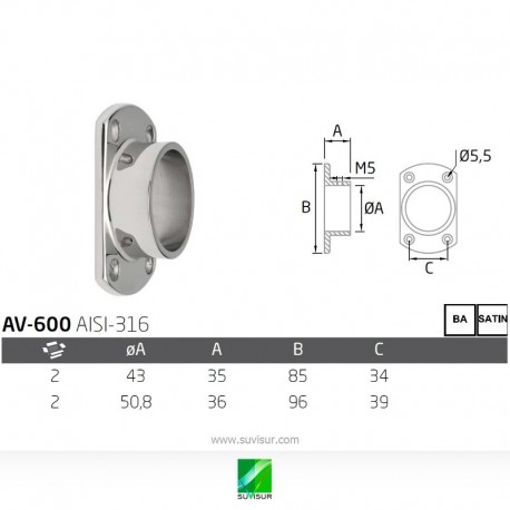 Soporte pasamanos pared AV-600