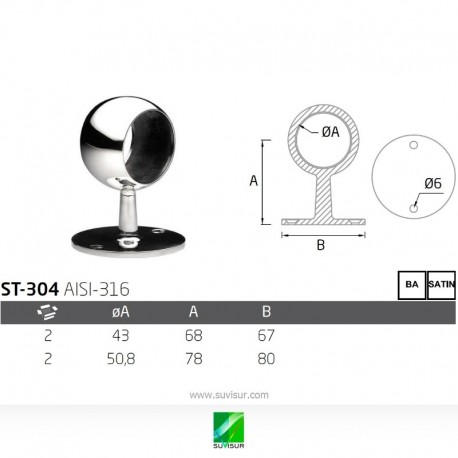 Soporte pasamanos pared esfera extremo ST-304