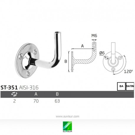 Soporte pasamanos pared sin cogida ST-351