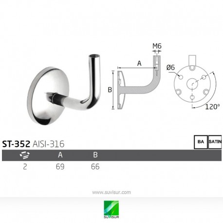 Soporte pasamanos a pared sin cogida ST-352