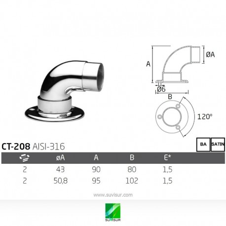 Codo a pared para tubo redondo CT-208